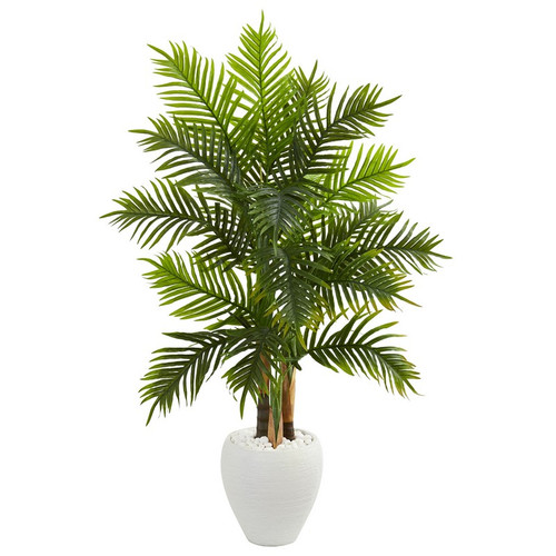 5 Areca Palm Artificial Tree In White Planter Real Touch 5649 By Nearly Natural