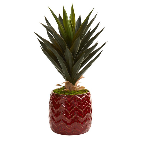 22 Agave Artificial Plant In Red Planter 5652 By Nearly Natural
