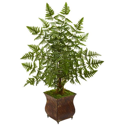 3 Ruffle Fern Artificial Palm Tree In Metal Planter 5654 By Nearly Natural