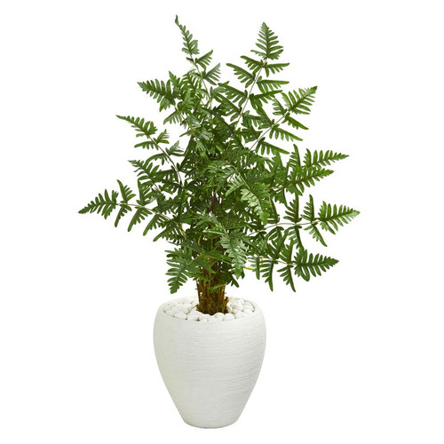 3 5 Ruffle Fern Artificial Palm Tree In White Planter 5655 By Nearly Natural