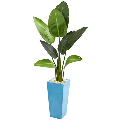 5 Travelers Artificial Palm Tree In Turquoise Planter 5662 By Nearly Natural