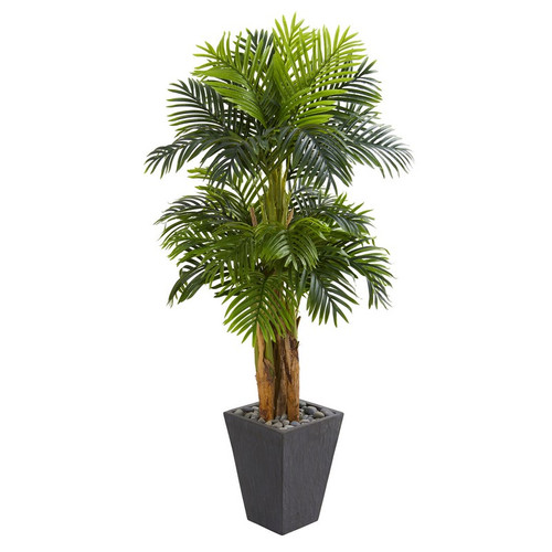5 5 Triple Areca Palm Tree In Slate Finish Planter 5667 By Nearly Natural