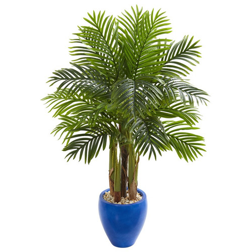 4 5 Palm Artificial Tree In Blue Planter 5672 By Nearly Natural
