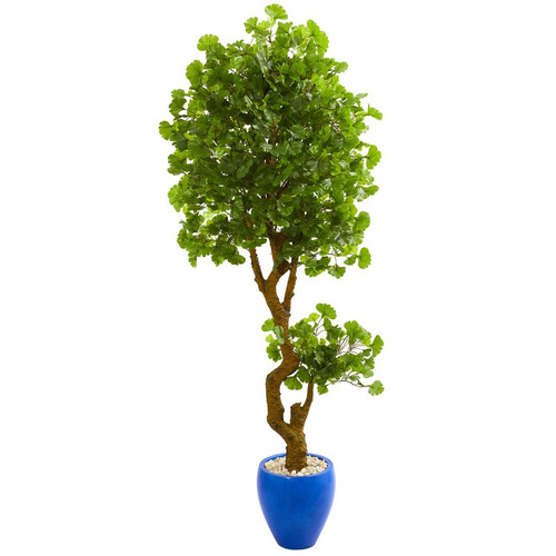 6 Jingo Tree In Blue Planter Uv Resistant Indoor Outdoor 5681 By Nearly Natural