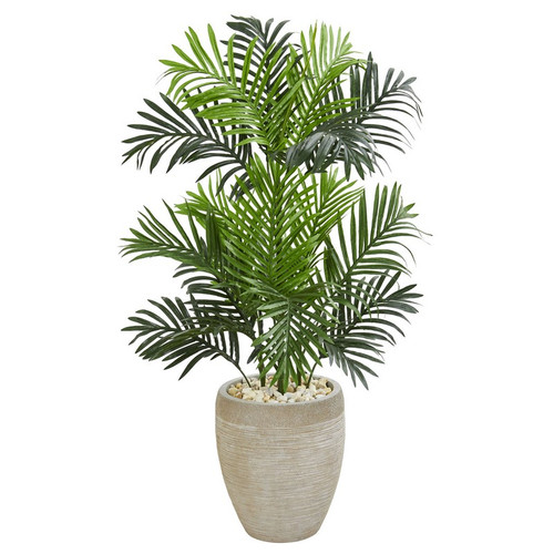 3 5 Paradise Palm Artificial Tree In Sand Colored Planter 5690 By Nearly Natural