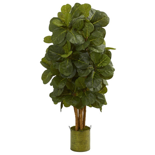 4 5 Fiddle Leaf Artificial Tree In Green Tin Planter 5717 By Nearly Natural