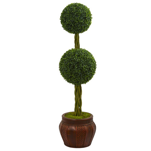 4 5 Boxwood Double Topiary Artificial Tree In Wood Planter 5721 By Nearly Natural