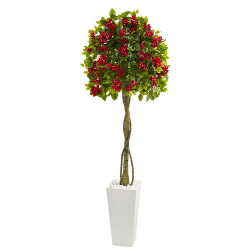 6 Bougainvillea Artificial Tree In White Tower Planter 5746 By Nearly Natural