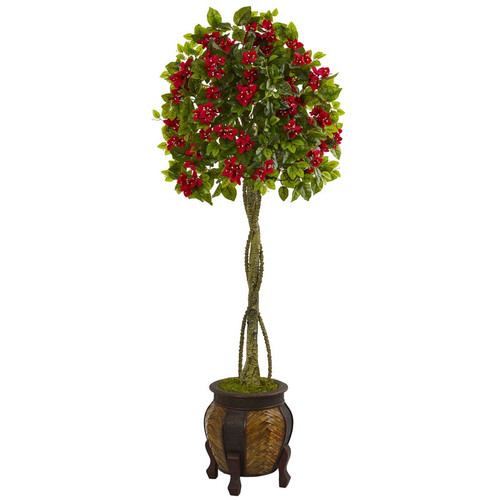 5 5 Bougainvillea Topiary Artificial Tree In Wood Planter 5761 By Nearly Natural
