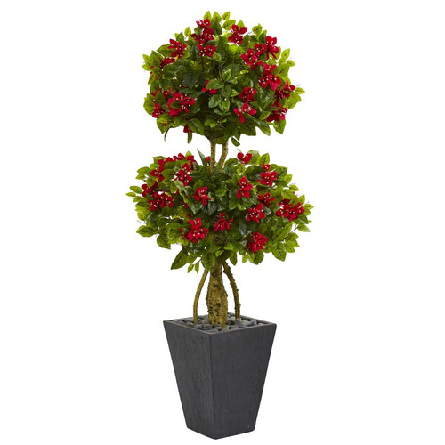 5 Double Bougainvillea Topiary Tree In Slate Planter 5763 By Nearly Natural