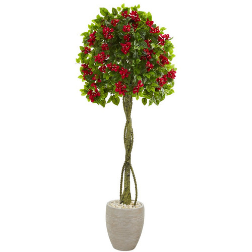 5 5 Bougainvillea Topiary Tree In Sand Colored Planter 5767 By Nearly Natural