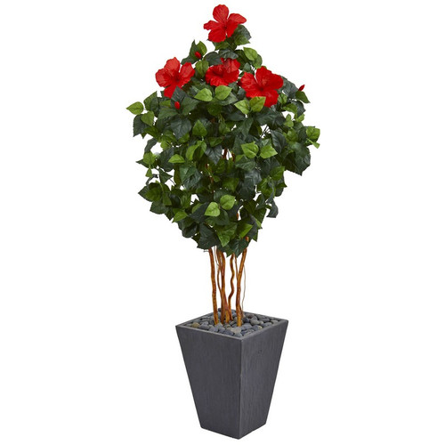 5 Hibiscus Artificial Tree In Slate Planter 5783 By Nearly Natural