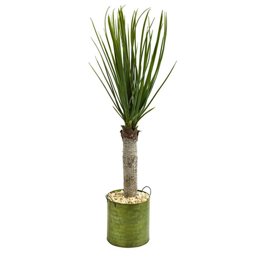 3 Yucca Artificial Tree In Green Tin Planter 5792 By Nearly Natural