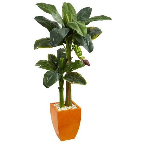 5 5 Double Stalk Banana Artificial Tree In Orange Planter 5794 By Nearly Natural