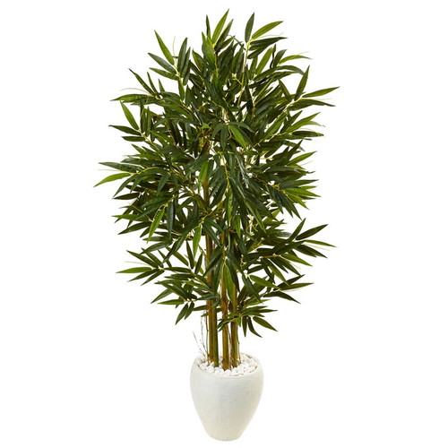5 5 Bamboo Tree In White Oval Planter 5809 By Nearly Natural