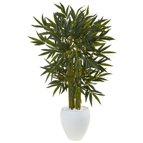 4 5 Bamboo Tree In White Oval Planter 5811 By Nearly Natural