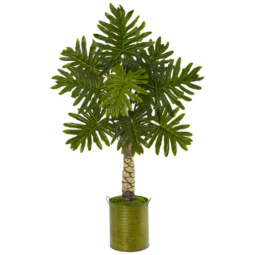 4 5 Monstera Tree In Green Metal Planter 5835 By Nearly Natural
