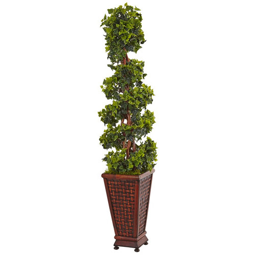 4 5 English Ivy Tree In Decorative Wood Planter 5839 By Nearly Natural