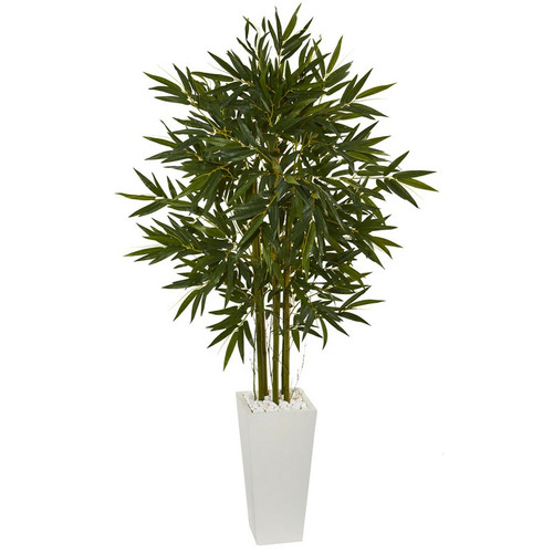 6 Bamboo Tree In White Tower Planter 5846 By Nearly Natural