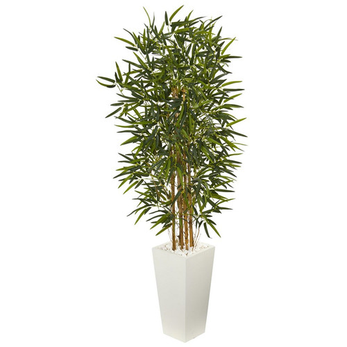 5 5 Bamboo Tree In White Tower Planter 5849 By Nearly Natural
