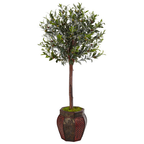 4 5 Olive Topiary Tree In Weave Panel Planter 5861 By Nearly Natural