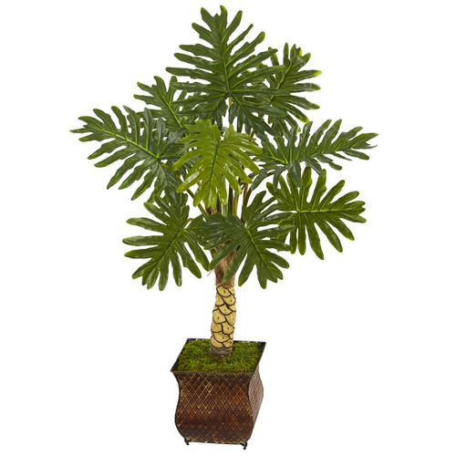 4 5 Monstera Tree In Metal Planter 5863 By Nearly Natural