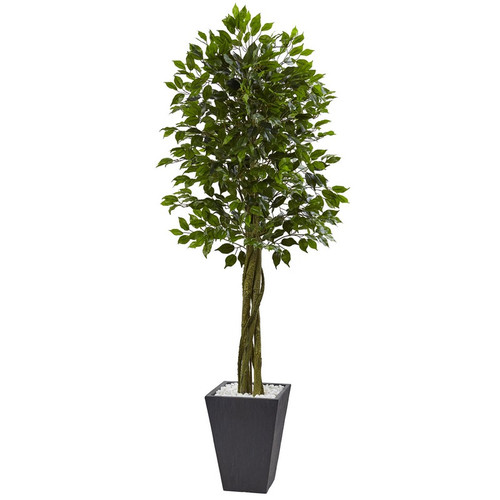 6 5 Ficus Tree With Slate Planter Uv Resistant Indoor Outd 5948 By Nearly Natural
