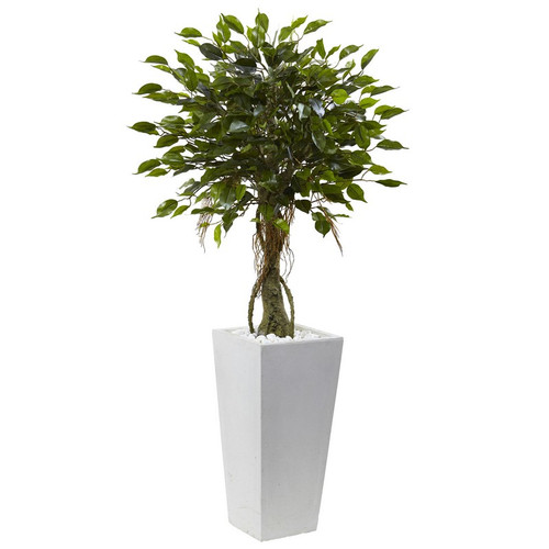 52 Ficus Tree With White Planter Uv Resist Indoor Outdoor 5952 By Nearly Natural