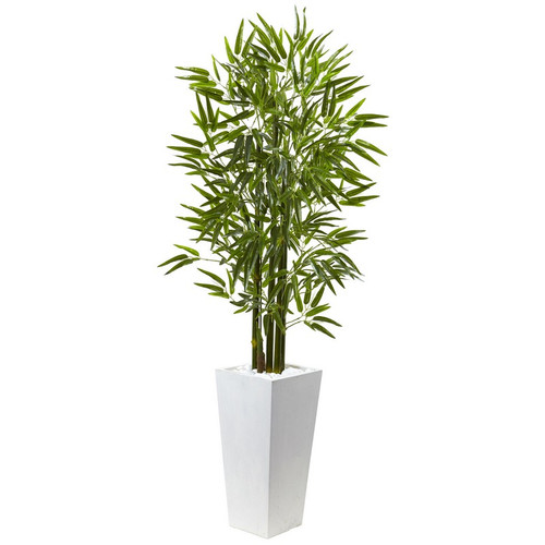 5 Bamboo Tree With White Planter Uv Resist Indoor Outdoor 5953 By Nearly Natural