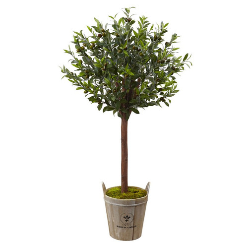 4 5 Olive Topiary Tree With Farmhouse Planter 5960 By Nearly Natural