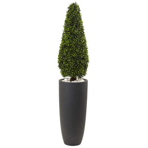 50 Boxwood Topiary W Gray Plntr Uv Rest Indoor Outdoor 5961 By Nearly Natural