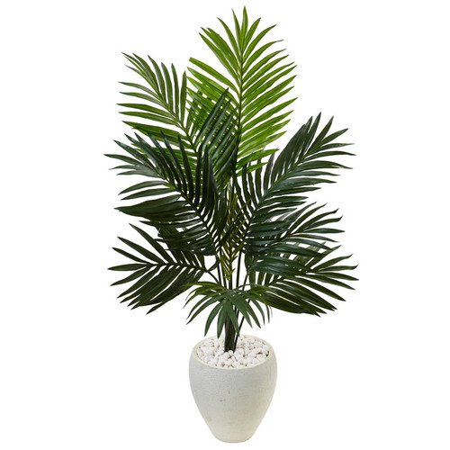 4 5 Kentia Palm Tree In White Oval Planter 5988 By Nearly Natural