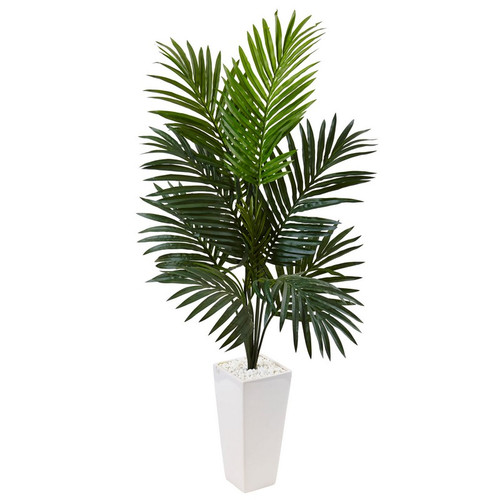 4 5 Kentia Palm Tree In White Tower Planter 5996 By Nearly Natural
