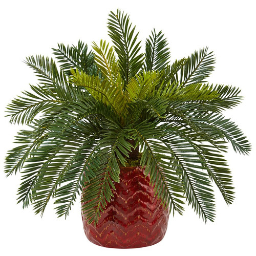 15 Cycas In Red Ceramic Planter 6307 By Nearly Natural