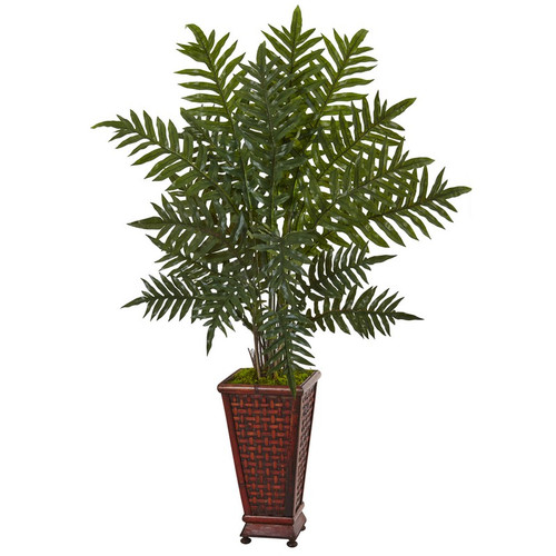 4 Evergreen Plant In Decorative Wood Planter 6321 By Nearly Natural