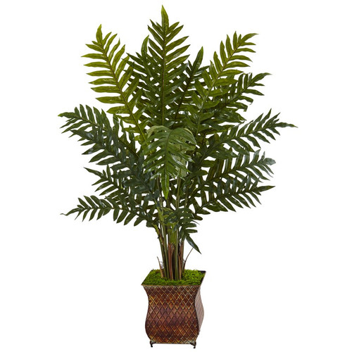 4 Evergreen Plant In Metal Planter 6322 By Nearly Natural