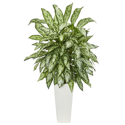 42 Silver Queen In White Tower Planter 6365 By Nearly Natural