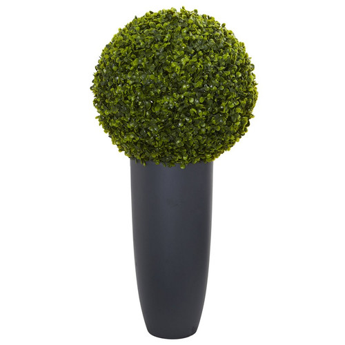 30 Boxwood Topiary In Gray Planter Indoor Outdoor 6376 By Nearly Natural