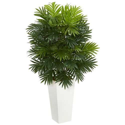 40 Areca Palm In White Tower Planter 6387 By Nearly Natural