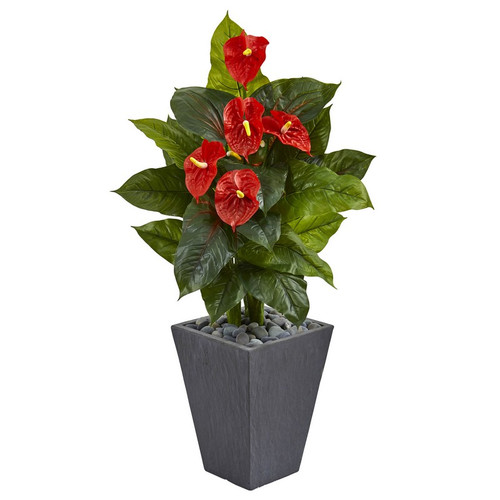 4 Anthurium Plant In Slate Planter Real Touch 6427 By Nearly Natural