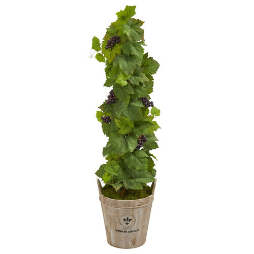 Grape Artificial Plant In Barrel Planter 6436 By Nearly Natural