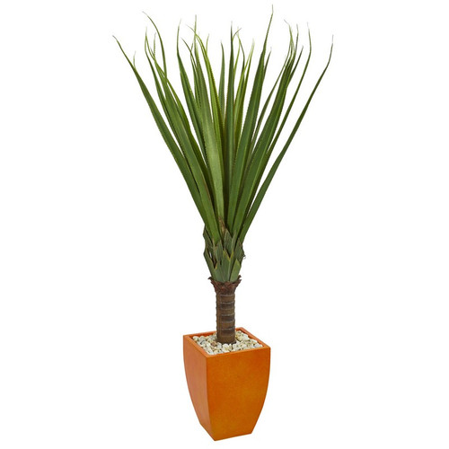 5 5 Spiky Agave Artificial Plant In Orange Planter 6441 By Nearly Natural