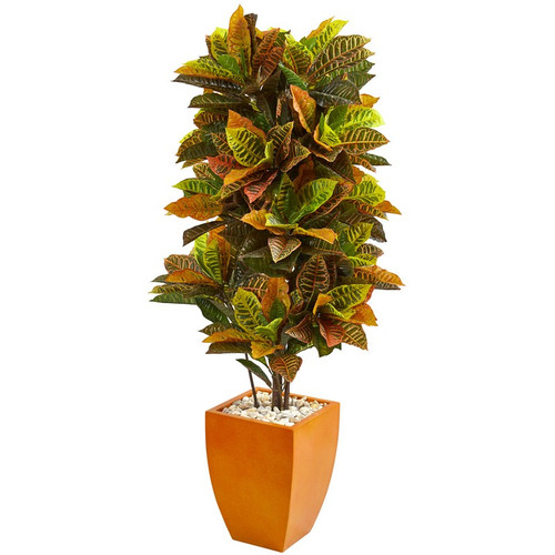 5 5 Croton Artificial Plant In Orange Planter Real Touch 6455 By Nearly Natural