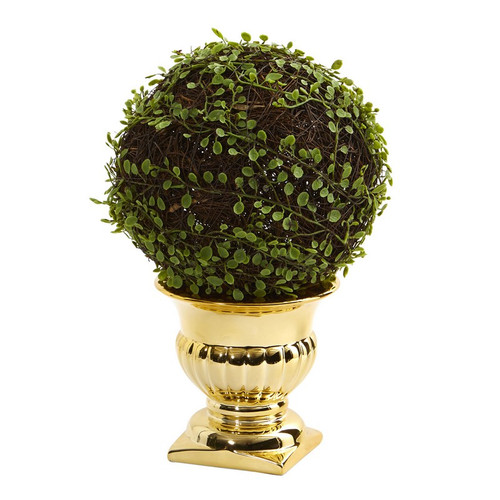 16 Mohlenbechia Ball Topiary In Gold Urn 6470 By Nearly Natural