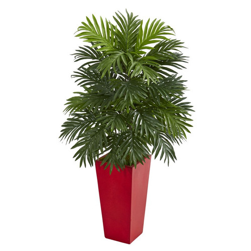 40 Areca Palm Artificial Plant In Red Planter 6489 By Nearly Natural