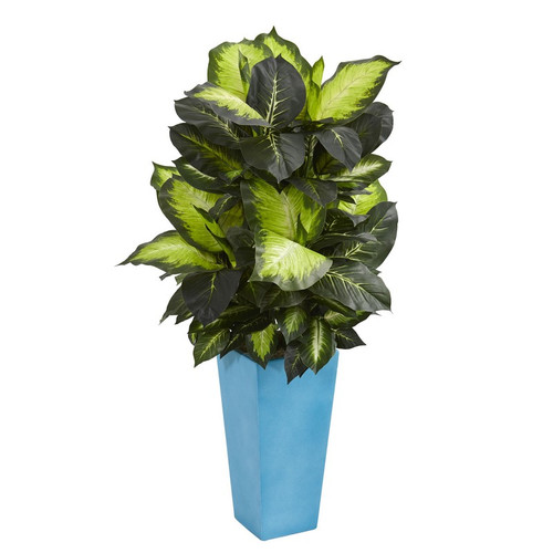 4 5 Golden Dieffenbachia In Turquoise Planter 6491 By Nearly Natural