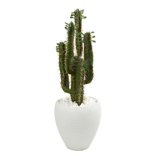 3 Cactus Artificial Plant In White Planter 6545 By Nearly Natural
