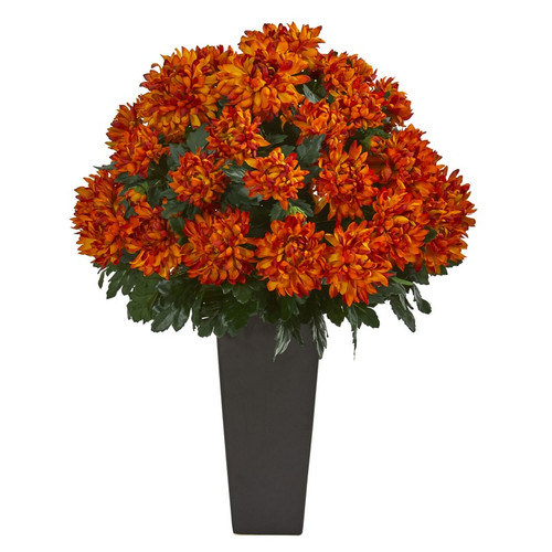 27 Spider Mum Artificial Plant In Black Planter 6548 By Nearly Natural