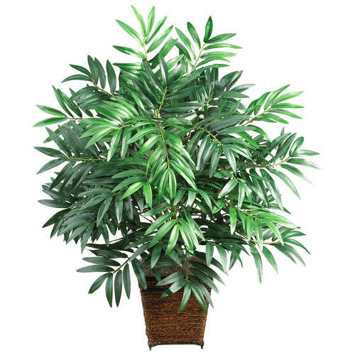 Bamboo Palm W Wood Wicker Basket 6556 By Nearly Natural