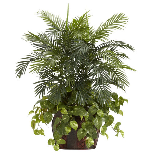 3 5 Double Areca W Vase Pothos 6633 By Nearly Natural